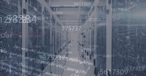 Image of numbers, letters and data processing over servers Stock Photos