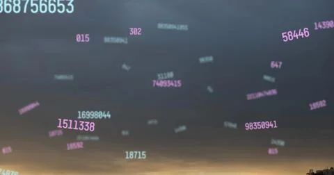 Image of numbers over cityscape Stock Photos