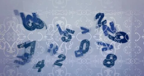 Image of numbers over decorative background Foto stock