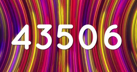 Image of numbers processing over glowing light trails background Foto stock