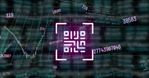 Image of numbers, qr code and data in digital space 스톡 일러스트