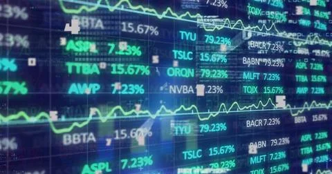 Image of numeric data processing over processing financial charts Illustrazione stock