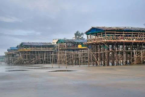 Image of the numerous beautiful, elevated bars at Mandarmani Beach Stock Photos