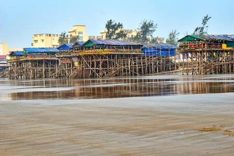 Image of the numerous beautiful, elevated bars at Mandarmani Beach 写真素材