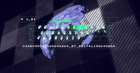Image o data processing over globe on black background 写真素材