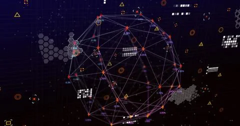 Image of o markers and data processing over globe Illustrazione stock