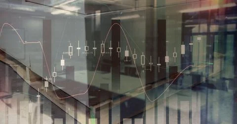 Image of office and box over data processing Stockillustratie