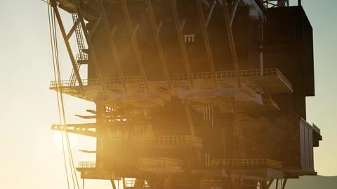 Image of oil platform while cloudless day. Stock Illustration