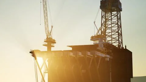 Image of oil platform while cloudless day. Stock Illustration
