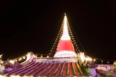 The image of an old Thai chedi illuminated by night Stock Photos