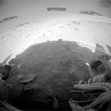 This image is one of two frames showing NASA s Spirit driving backward as ... Stock Photos