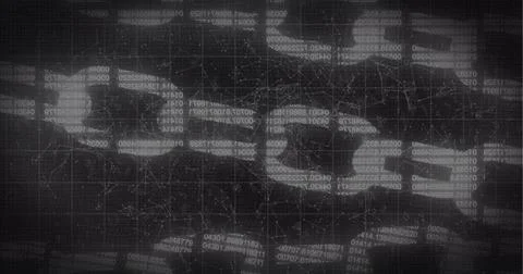 Image of online security chain and data processing on black background Stock Photos
