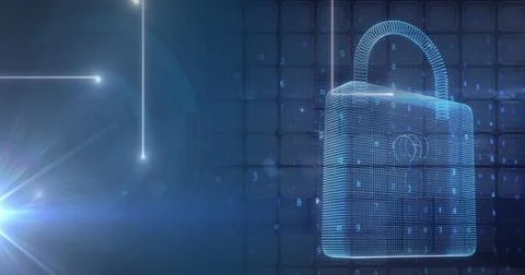 Image of online security padlock and data processing 库存插图