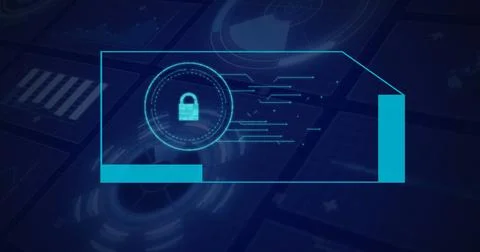 Image of online security padlock and data processing over digital screen Foto stock
