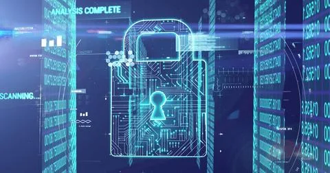 Image of online security padlock and data processing 스톡 사진