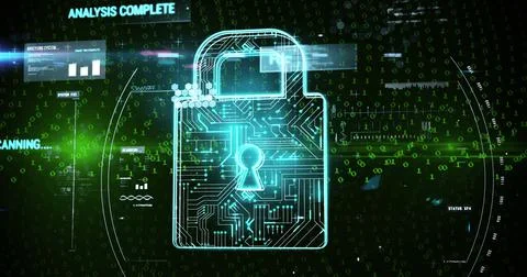 Image of online security padlock, binary coding and data processing 스톡 일러스트