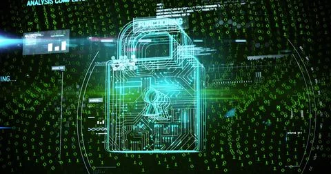 Image of online security padlock, binary coding and data processing 스톡 일러스트