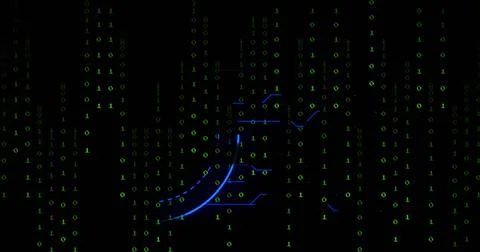 Image of online security padlock, binary coding and data processing 스톡 일러스트