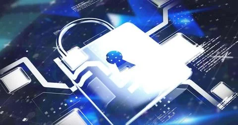 Image of online security padlock with data processing in background 스톡 일러스트