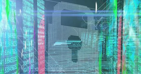 Image of online security padlock with data processing in background Stock Illustration