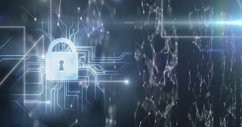 Image of online security padlock with data processing in background Stockillustratie