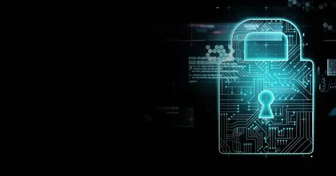 Image of online security padlock with data processing in background 스톡 사진