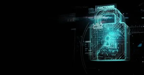 Image of online security padlock with data processing in background 스톡 사진