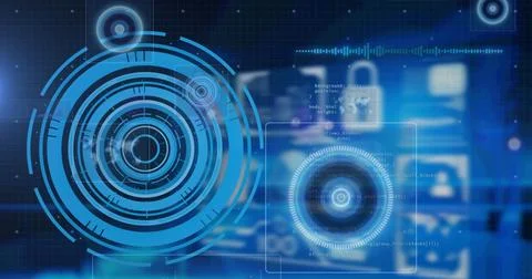 Image of online security padlock with data processing in background Foto stock