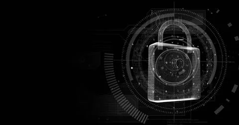 Image of online security padlock with data processing in background Stock Photos