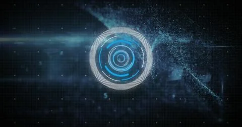 Image of online security padlock, data processing, scope scanning and computer Foto stock