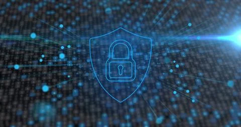 Image of online security padlock data processing and networks of connections Stock Photos