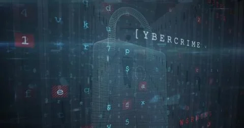 Image of online security padlock icon and data processing Stock Photos