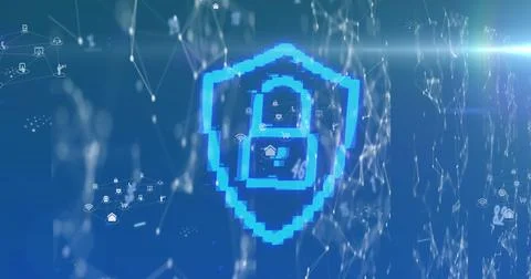 Image of online security padlock with networks of connections in background イラスト素材