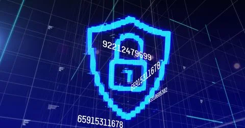 Image of online security padlock with numbers changing and data processing over 库存插图
