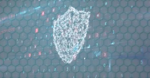 Image of online security padlock over numbers changing and cyber attack warning Stock Illustration