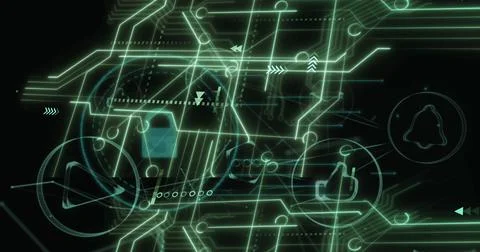 Image of online security padlock over data processing イラスト素材