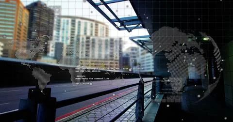 Image of online security padlock over data processing and empty office イラスト素材