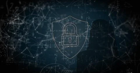 Image of online security padlock over network of connections in background Stock Illustration