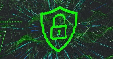 Image of online security padlock over data processing 写真素材