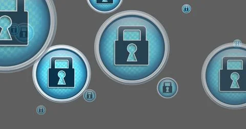 Image of online security padlocks icons moving on grey background イラスト素材