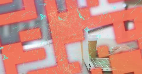 Image of online security qr code over woman using laptop Stock Photos