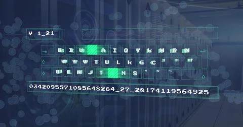 Image of online technology digital data processing on keyboard over computer Illustrazione stock
