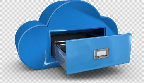Image of open drawer in empty blue cloud shaped filing cabinet Stock Photos