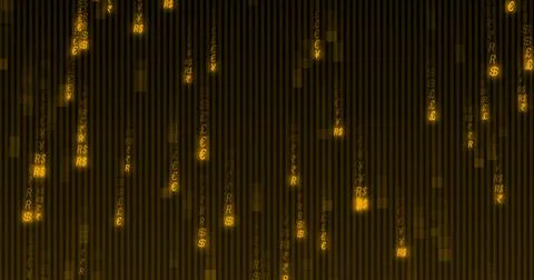 Image of orange binary coding data processing over black background 스톡 일러스트