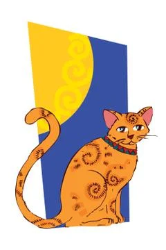 Image of orange cat on the window Stock Illustration