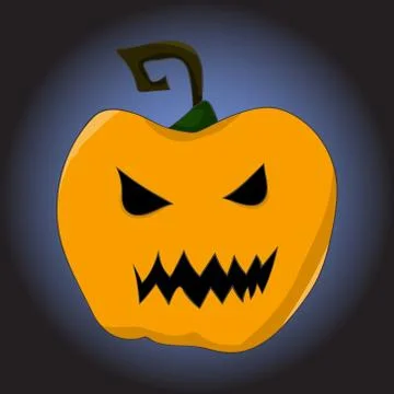 Image of an orange pumpkin with a terrible mug in a cartoon style. illustration Illustrazione stock