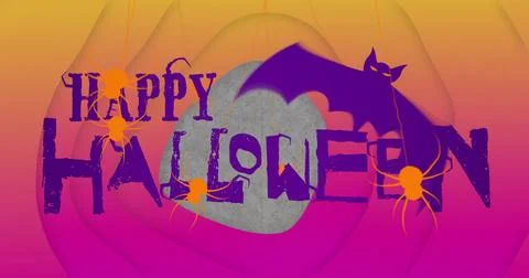 Image of orange shapes over happy halloween text Ilustração Stock
