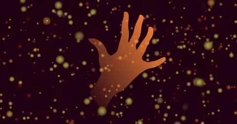 Image of orange spots and hand on black background Stock Illustration