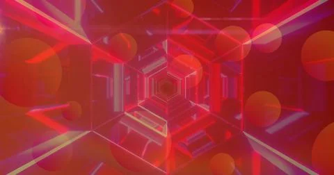 Image of orange spots over digital tunnel Illustrazione stock