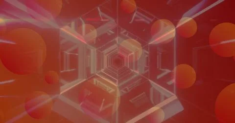 Image of orange spots over digital tunnel Stock Illustration
